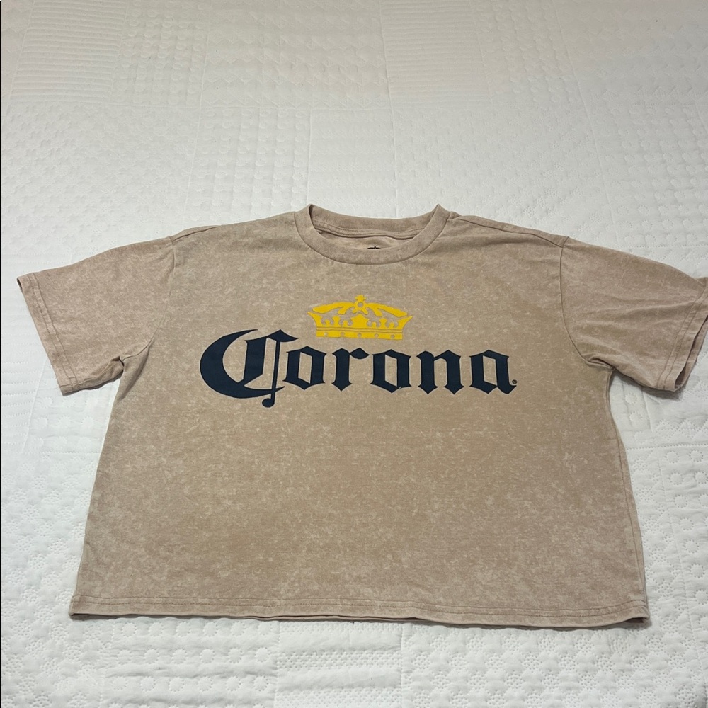 Corona Beige Tee with Navy and Yellow Logo